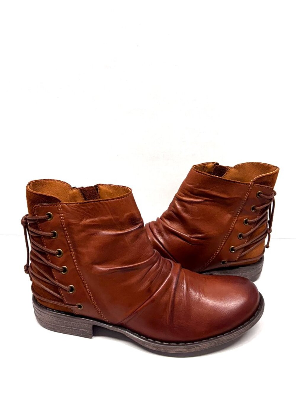 MIZ MOOZ LEATHER LACE BACK BOOTIE SIDE ZIP BRANDY 37EU / 7US NEW B-14
